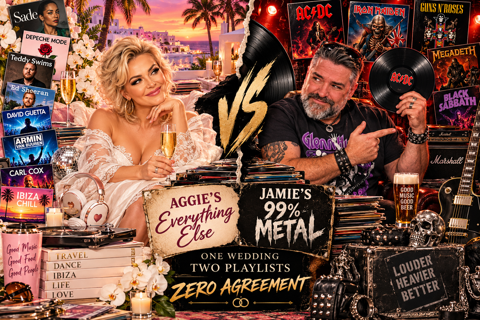 Aggie's eclectic music collection contrasts with Jamie's heavy metal and hard rock records